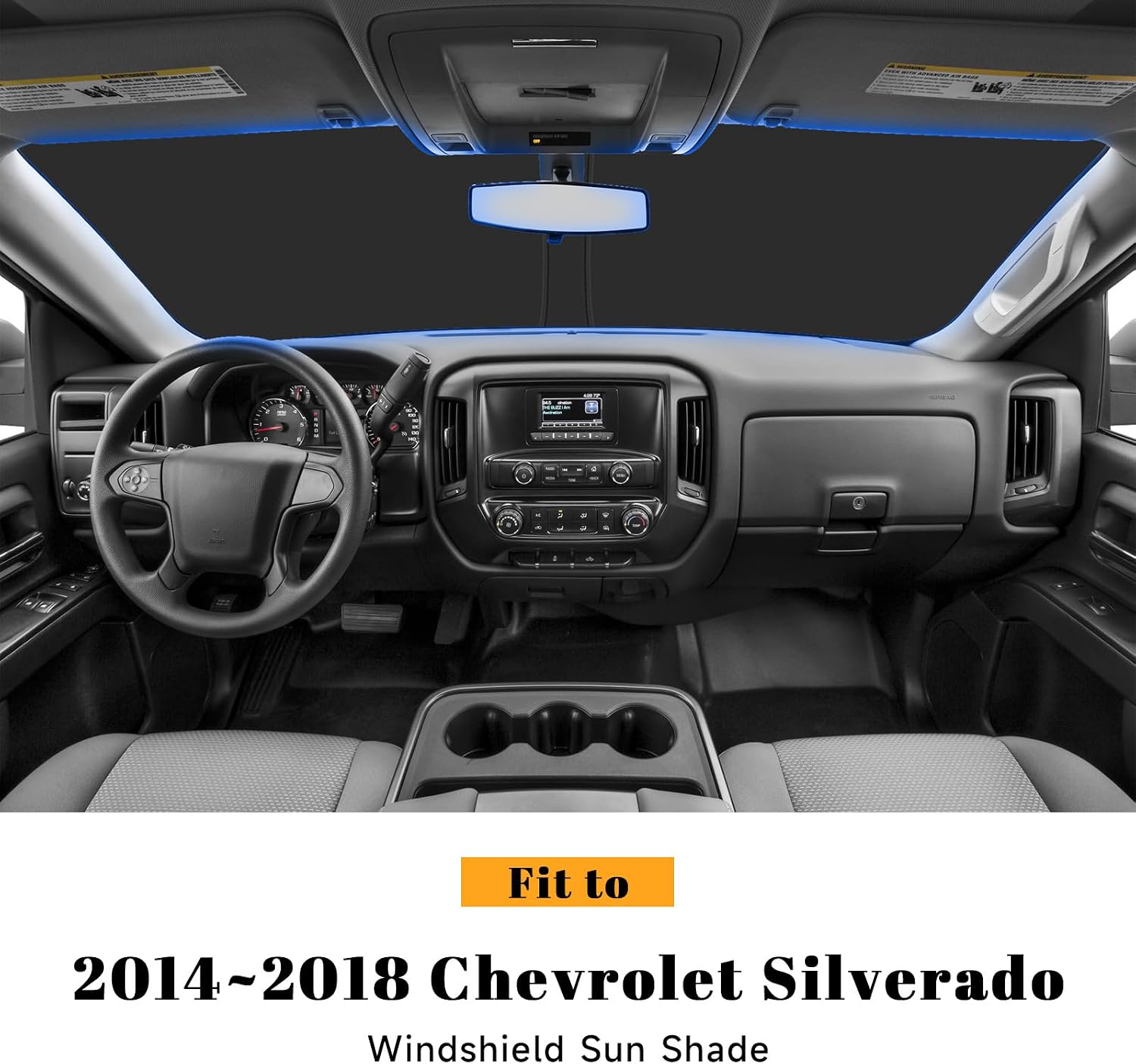 Car Windshield Sun Shade for Chevy 2014-2018 Silverado 1500 & for GMC 2014-2018 Sierra 1500 Accessories (OEM Design) Reflective Foldable Heat Insulation Sunshade for Ultimate Protection