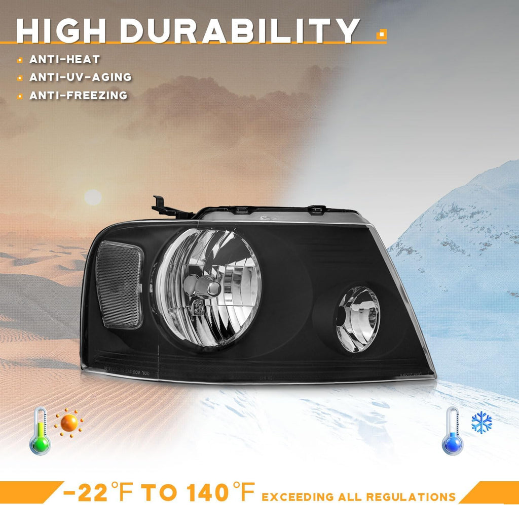 WEELMOTO Headlights for 2004-2008 Ford F150 Pickup / 06-08 Mark LT Headlight Assembly Compatible with 2004 2005 2006 2007 2008 F150 Headlamp Replacement Black Housing Clear Reflector