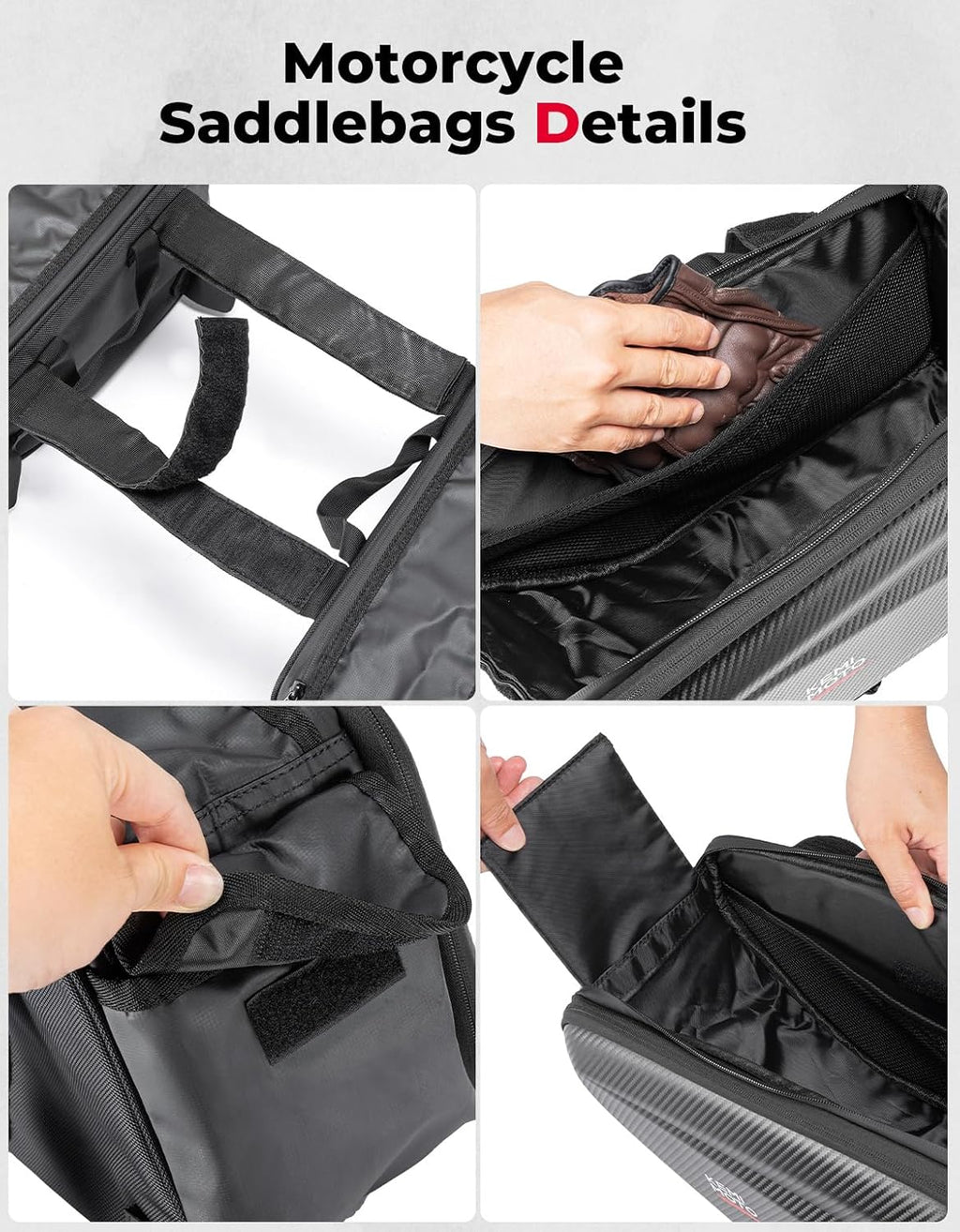 KEMIMOTO Motorcycle Saddlebags Expandable 20-30L Eva Hard Side Bag Compatible with Ninja500 400 Grom 2022-2025 Navi Z125 Dirt Bike Dual Sport Mini Motorcross Motorbike 30L