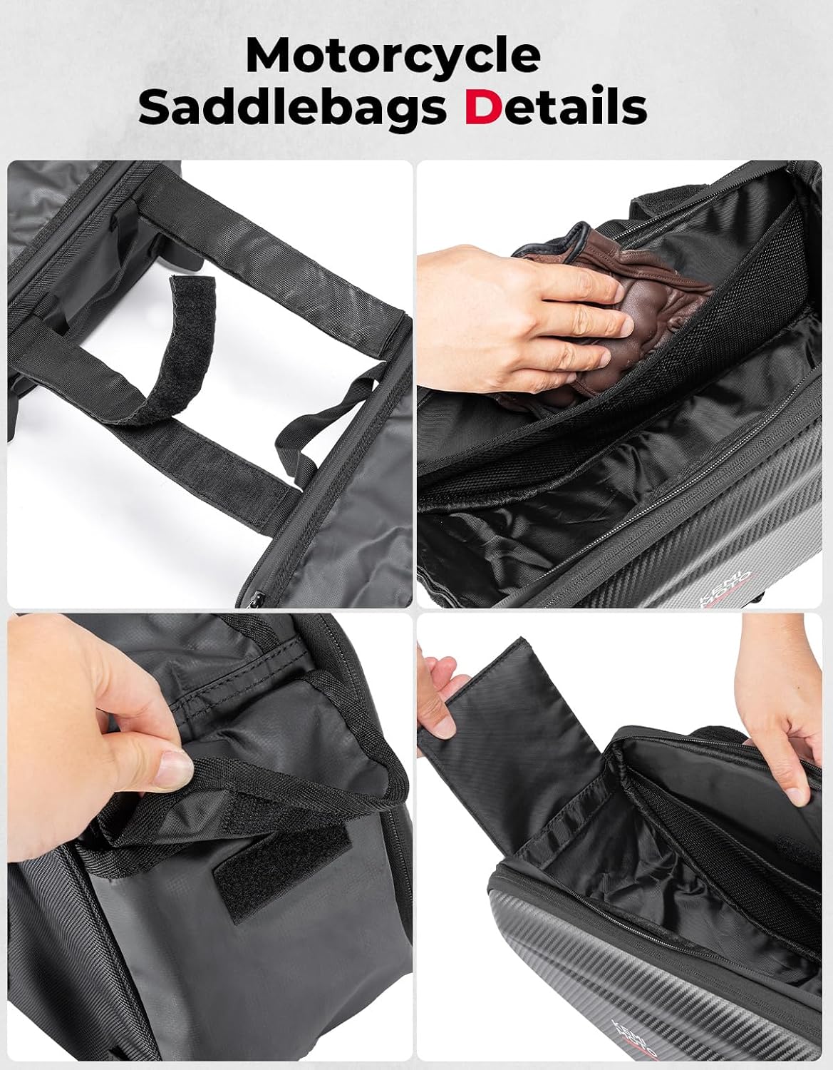 KEMIMOTO Motorcycle Saddlebags Expandable 20-30L Eva Hard Side Bag Compatible with Ninja500 400 Grom 2022-2025 Navi Z125 Dirt Bike Dual Sport Mini Motorcross Motorbike 30L