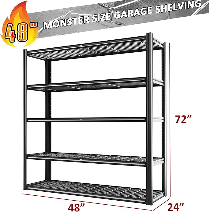 48" W Metal Garage Shelving 5 Tier Storage Shelves Heavy Duty 3030LBS - Image 3