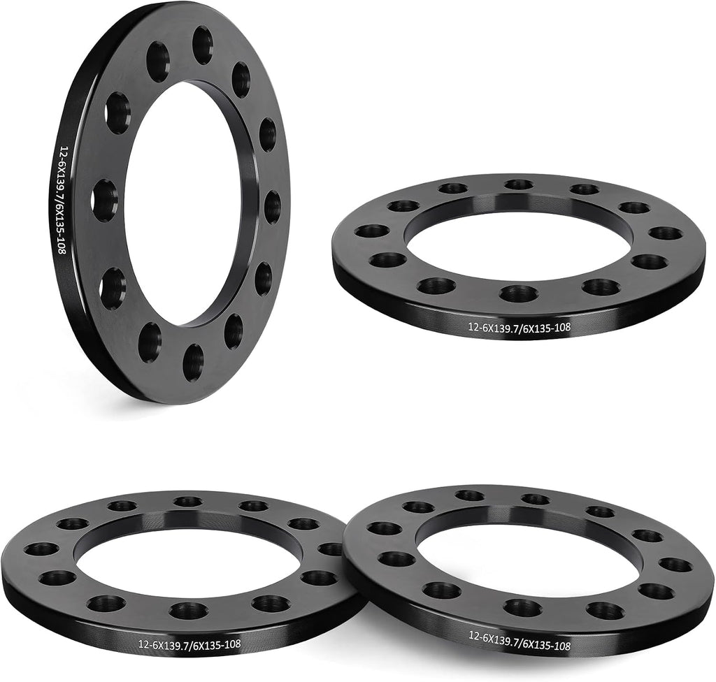 EVIL ENERGY 6x135 or 6x5.5 Wheel Spacers 1/2" (12mm) Compatible with 2004-2023 Ford F-150, 6x135 mm/6x139.7 mm 6 Lugs 108mm Hub Bore Unequipped with Bolts Black, Not Hubcentric