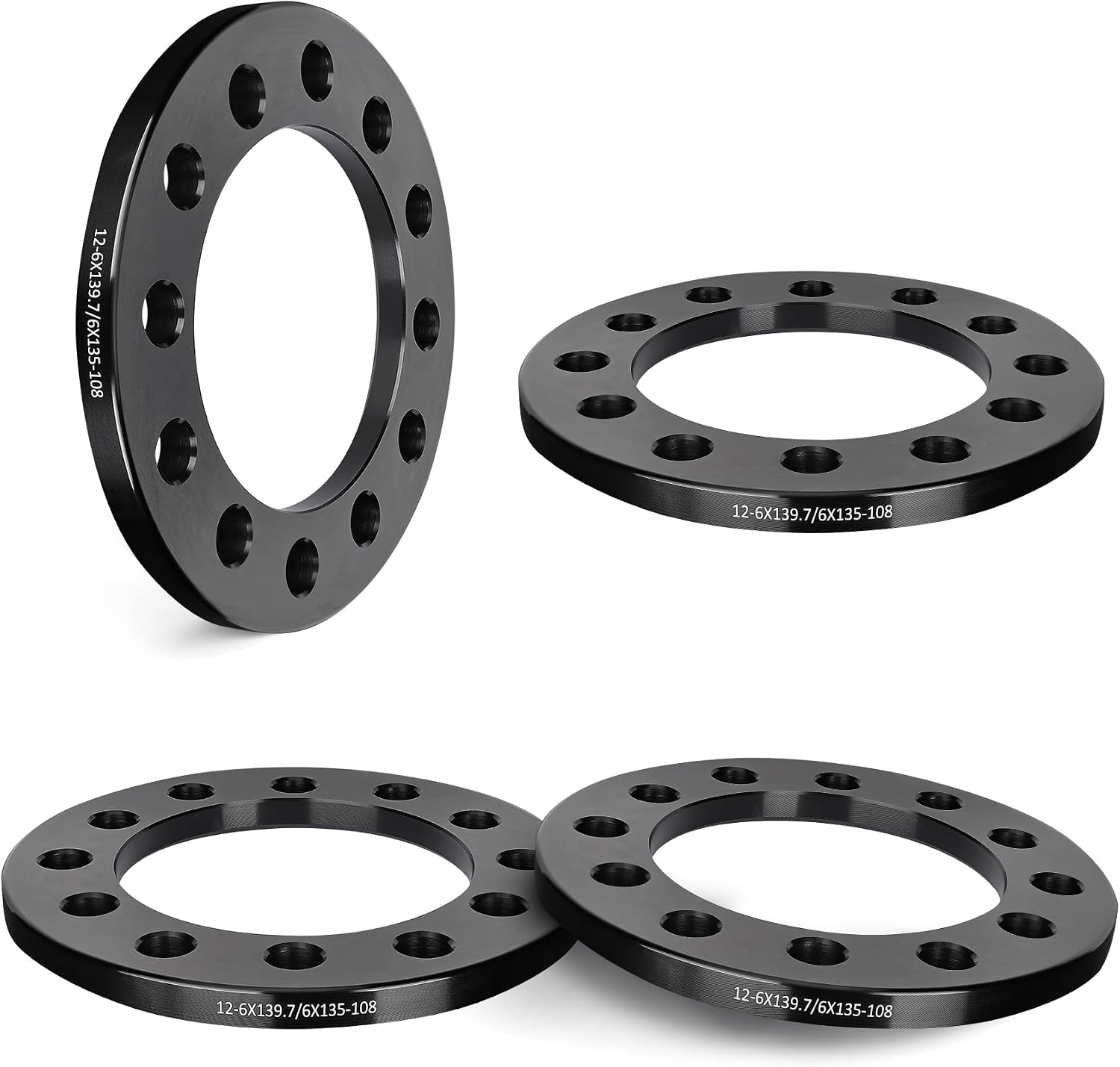EVIL ENERGY 6x135 or 6x5.5 Wheel Spacers 1/2" (12mm) Compatible with 2004-2023 Ford F-150, 6x135 mm/6x139.7 mm 6 Lugs 108mm Hub Bore Unequipped with Bolts Black, Not Hubcentric