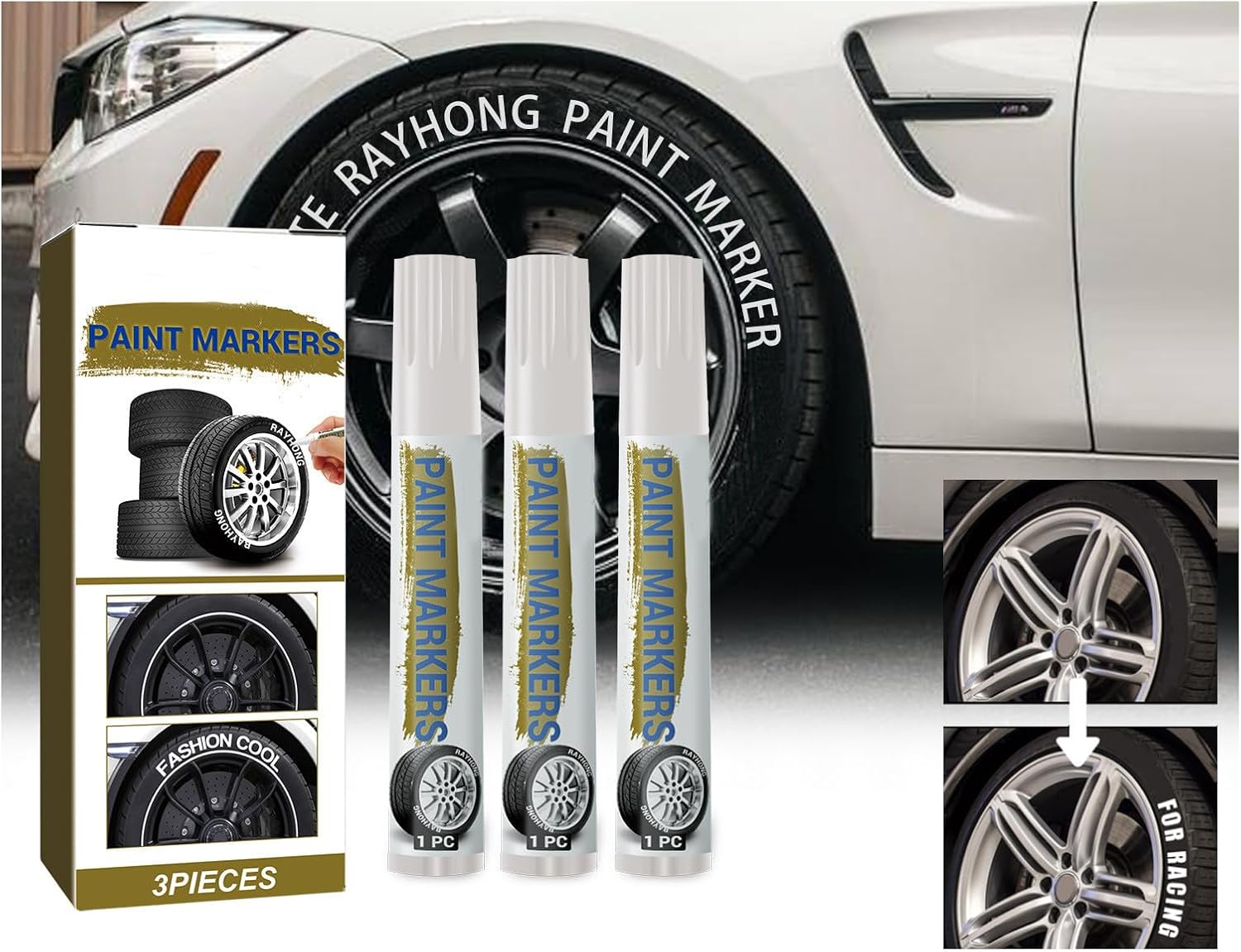 3Pieces White Tire Paint Pen White Paint Pens Pen for Car Lettering Management