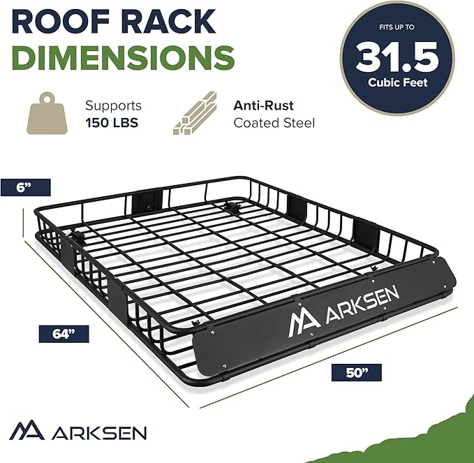 ARKSEN 64 x 50 x 6 Inch Universal Extra Wide 150LB Heavy Duty Roof Rack Cargo - Image 7