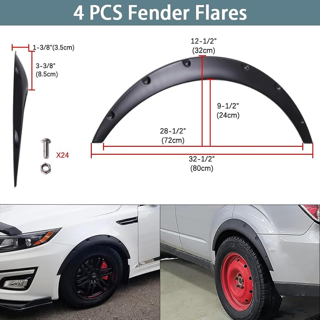DREAMOTOR 4PCS Universal Fender Flares, 31.5 inch Length Fender Flares Wheel Arches, Car Flexible Wide Body Kit Compatible with Dodge Charger Ford Ranger Scion TC Honda Civic Accord VW Toyota Corolla
