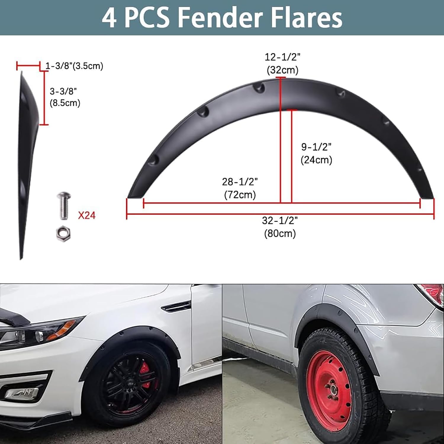 DREAMOTOR 4PCS Universal Fender Flares, 31.5 inch Length Fender Flares Wheel Arches, Car Flexible Wide Body Kit Compatible with Dodge Charger Ford Ranger Scion TC Honda Civic Accord VW Toyota Corolla
