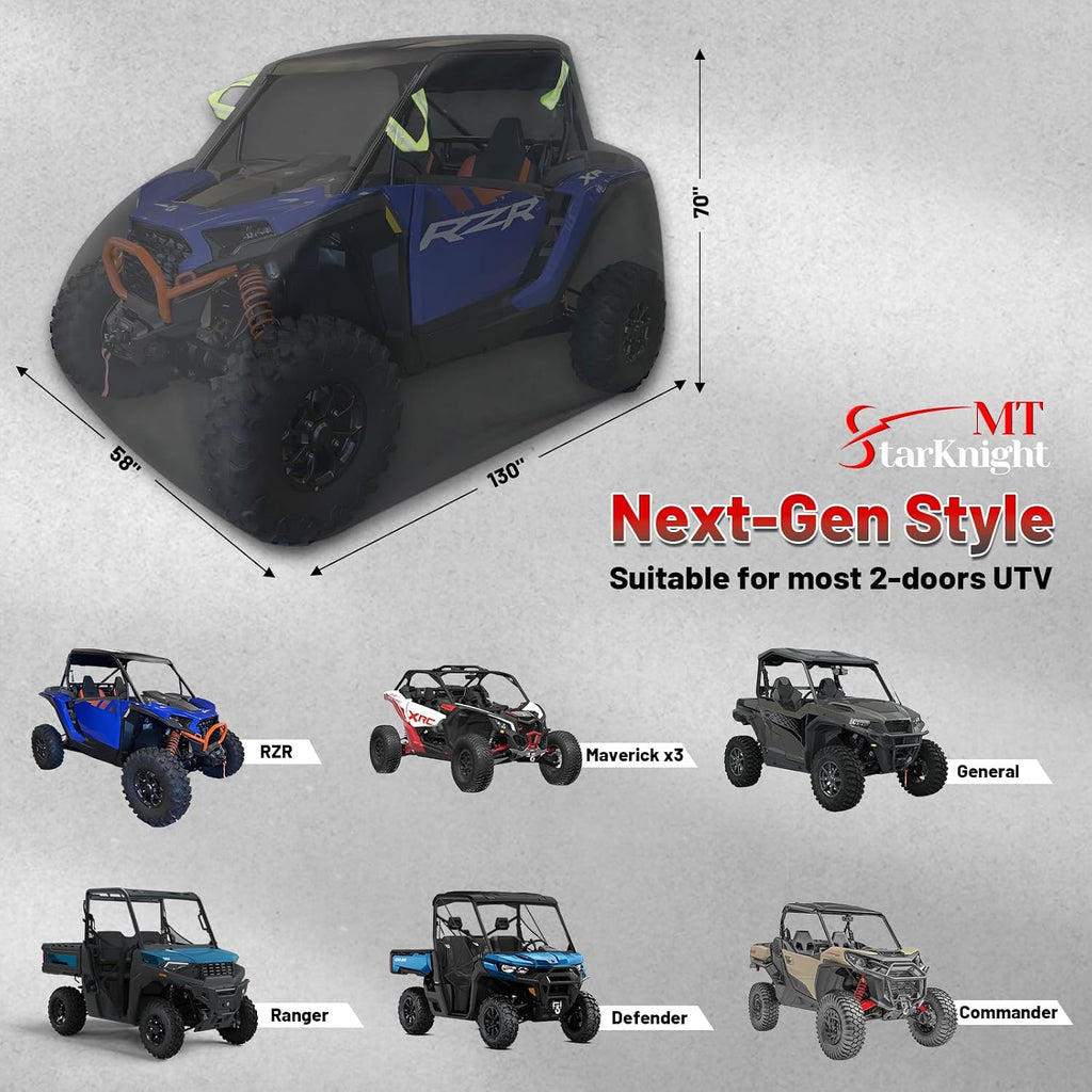 StarknightMT UTV Cover 2-3 Seater Upgraded, Heavy Duty Storage Cover Compatible with Polaris Ranger RZR General Talon Zforce Uforce 1000 Defender with Reflective Strips, 130" x 58" x 70"