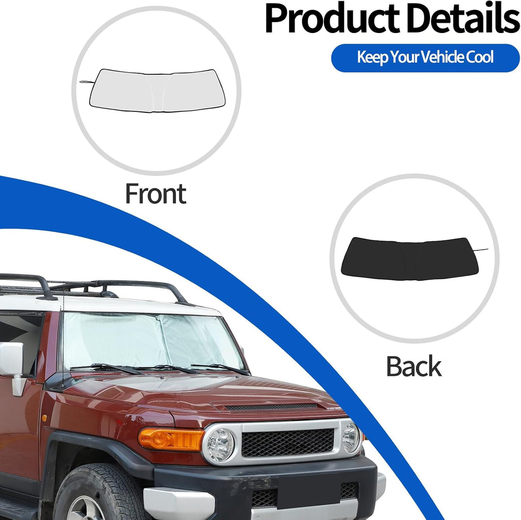 Windshield Sunshade Compatible with Toyota FJ Cruiser 2007-2021, Folding Car Sun Shade for Front Window, Auto Sun Protection Visors Blocks UV Rays and Keeps Vehicle Cool, 1PC (Silver)