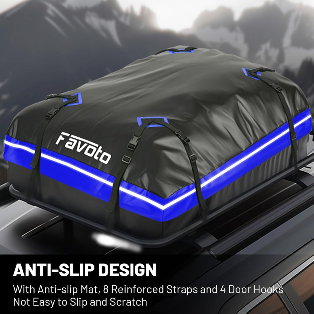 Favoto Roof Box 566L Foldable Roof Box Waterproof Roof Bag with Non-Slip Mat Door Hooks Reinforcement Straps for Cars SUVS with/without Pannier Rack Travel Luggage Transport Blue