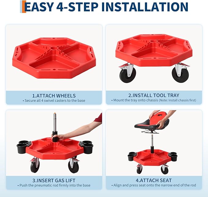 Garage Stool, 19”-24” Adjustable Rolling Mechanic Stool - Image 3
