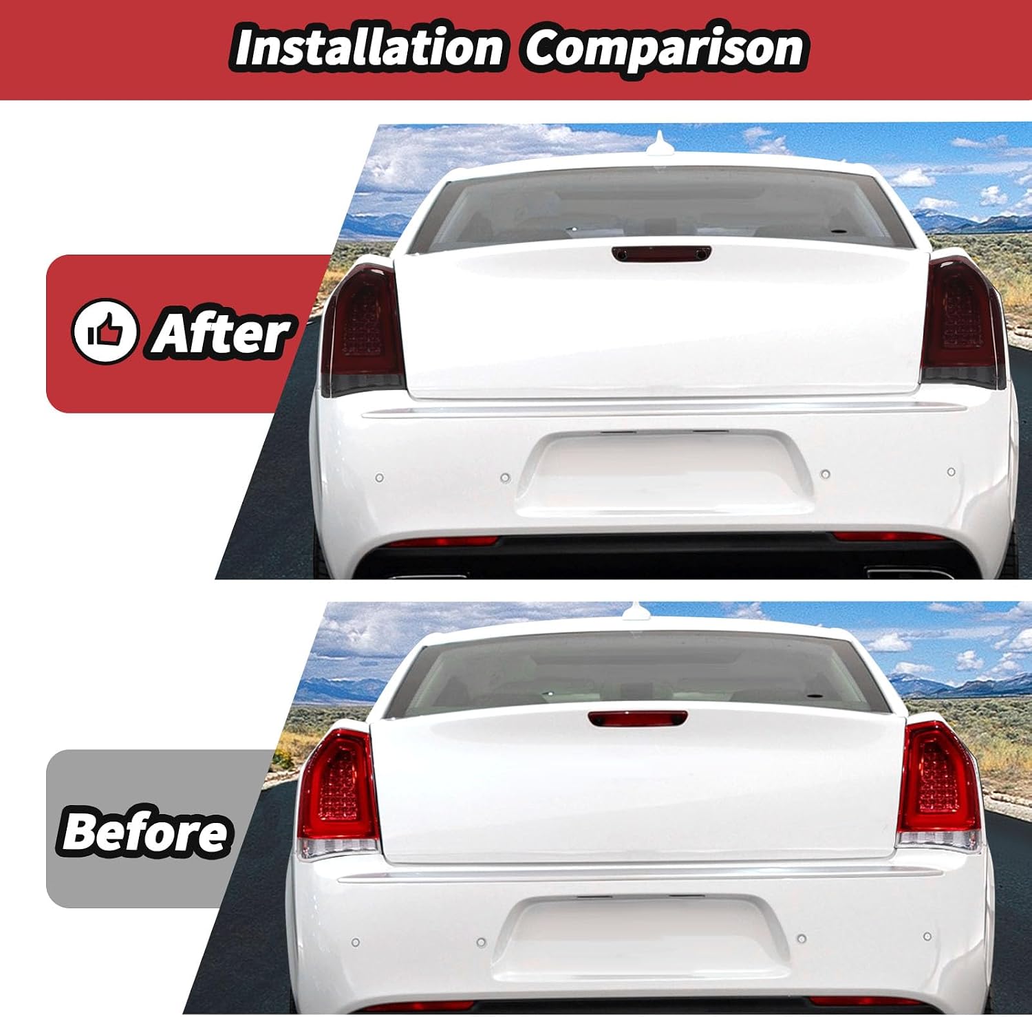 JeCar Smoked Tail Light Cover 3rd Third Brake Light Cover Trim Guards for 2015-2024 Chrysler 300/300C