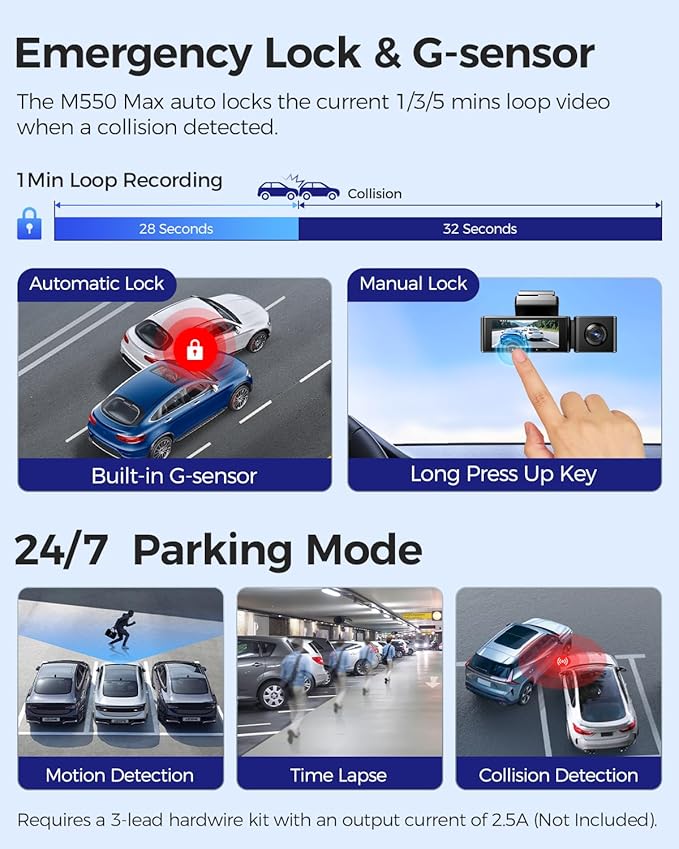 AZDOME M550 Max 4K 3 Channel Dash Cam, Dual STARVIS Sensors, 4K+2.5K+1080P - Image 7