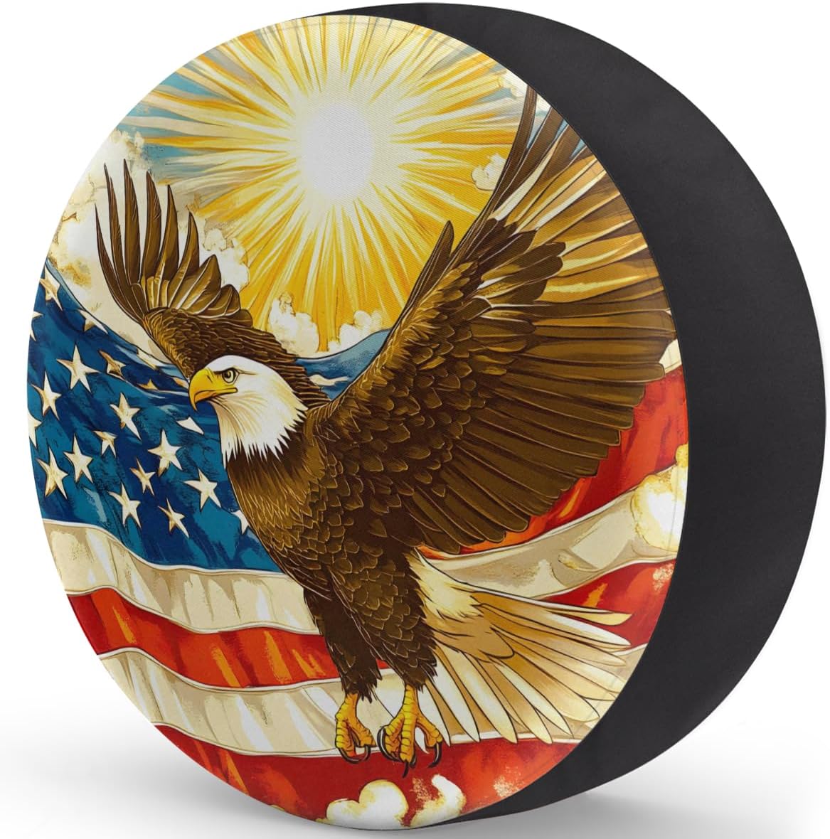 Rv Spare Tire Cover Wheel American Flag Eagle Sun Tire Covers Wheel Protectors Universal Fit for Camper RV SUV Truck Travel Trailer Accessories Waterproof Cover 17 inch for Diameter 31-33in