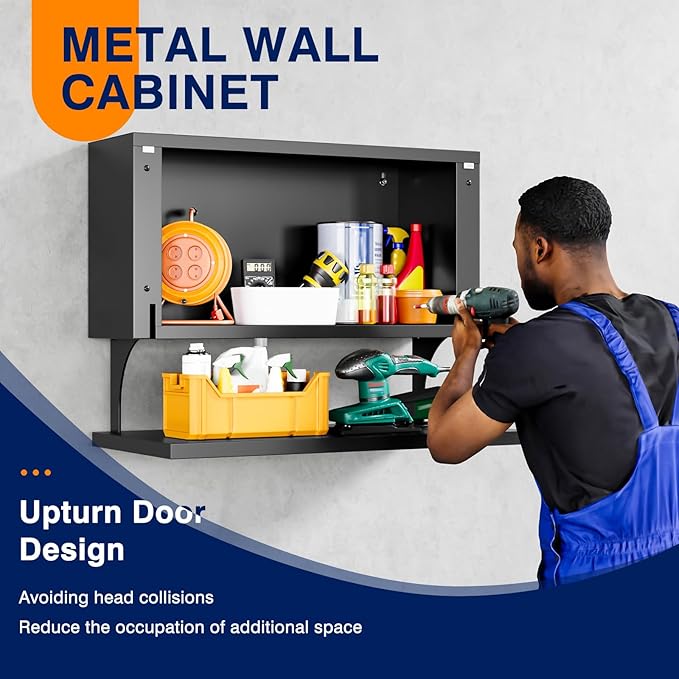 Yizosh Metal Wall Cabinet with Door, Wall Mounted Metal Storage Cabinet with - Image 4