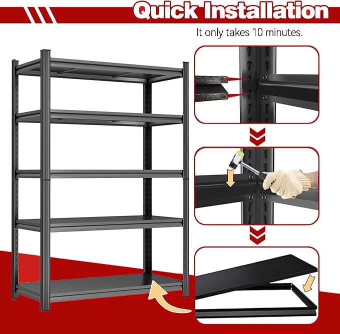 48" W, Heavy Duty 5-Tier Steel Garage Shelving Unit | 3800LB Capacity| Garage & - Image 4