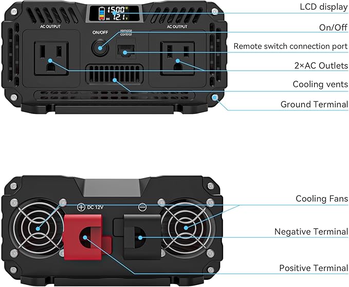 ALLWEI 1500W Pure Sine Wave Inverter 12V DC to 110V AC Converter, Surge 3000W | - Image 6