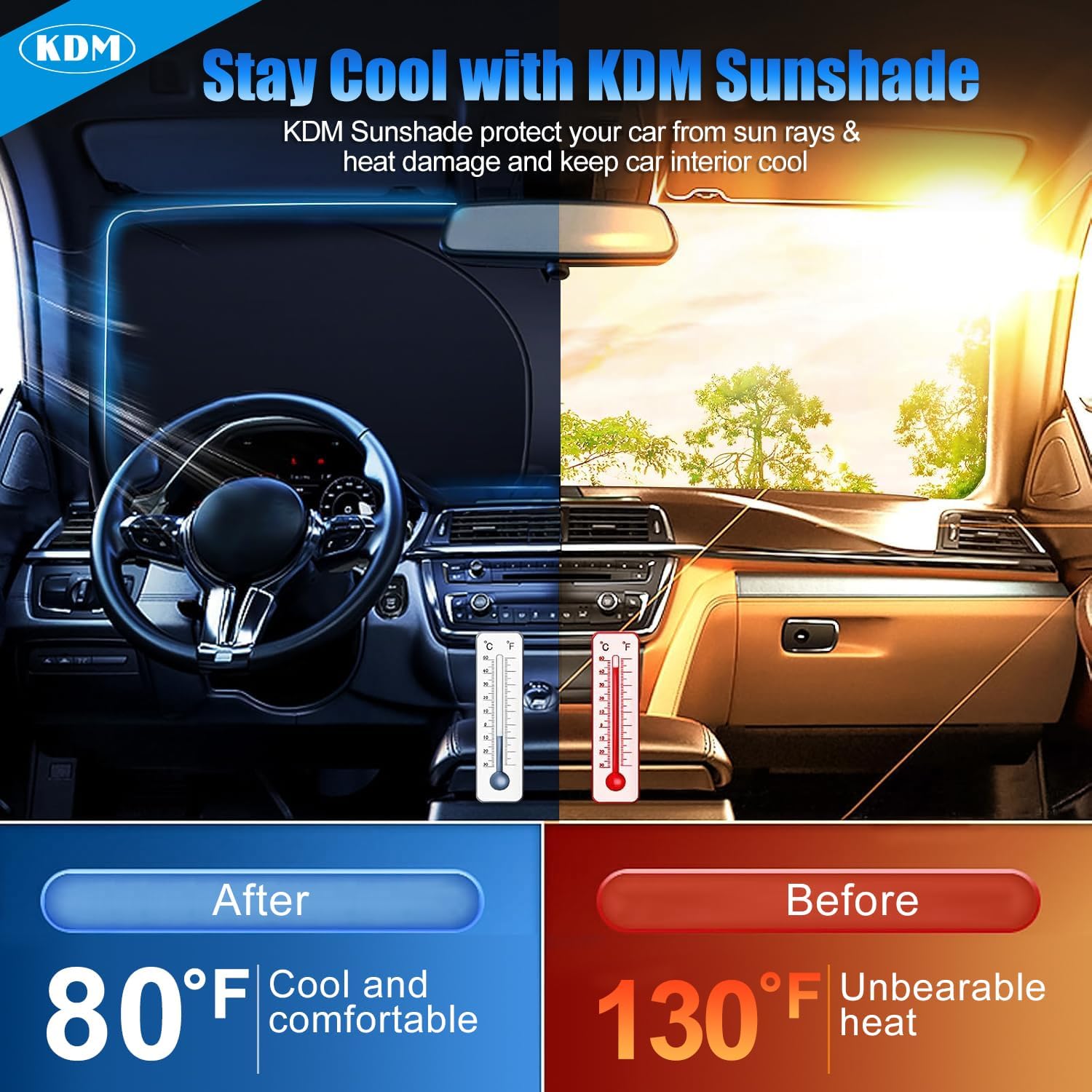 KDM Sunset Beach Style Windshield Sun Shade Fit for 2010-2023 Toyo-ta 4Runner,Foldable Front Reflective Windows Sunshade Visor Protector Blocks UV Rays Heat