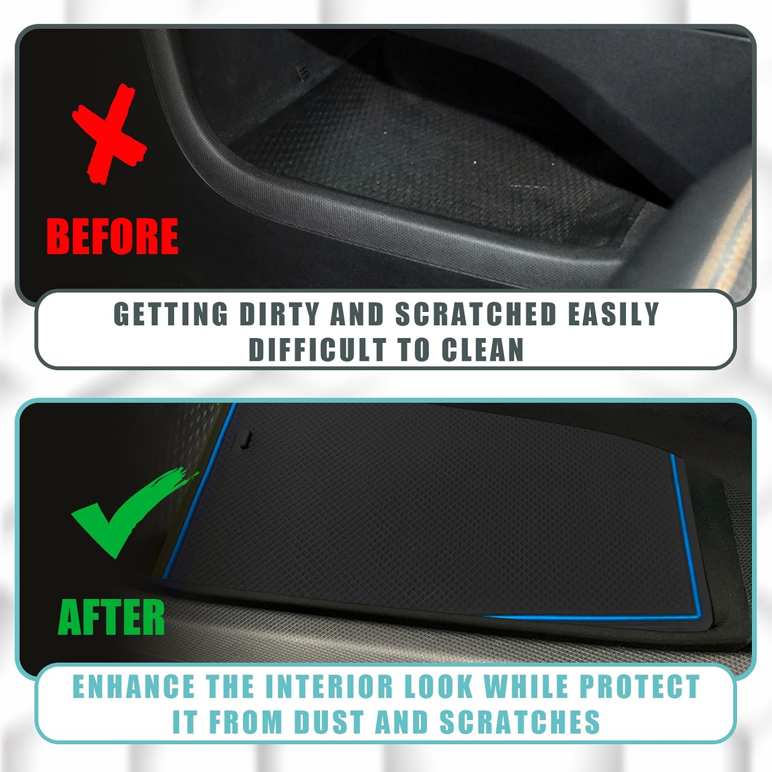 BestEvMod Compatible with Mach E Accessories 2021-2026 PVC Interior Anti Dust Cup Holder Inserts Center Console Liner Mats 18-pcs Set (V3 Blue)