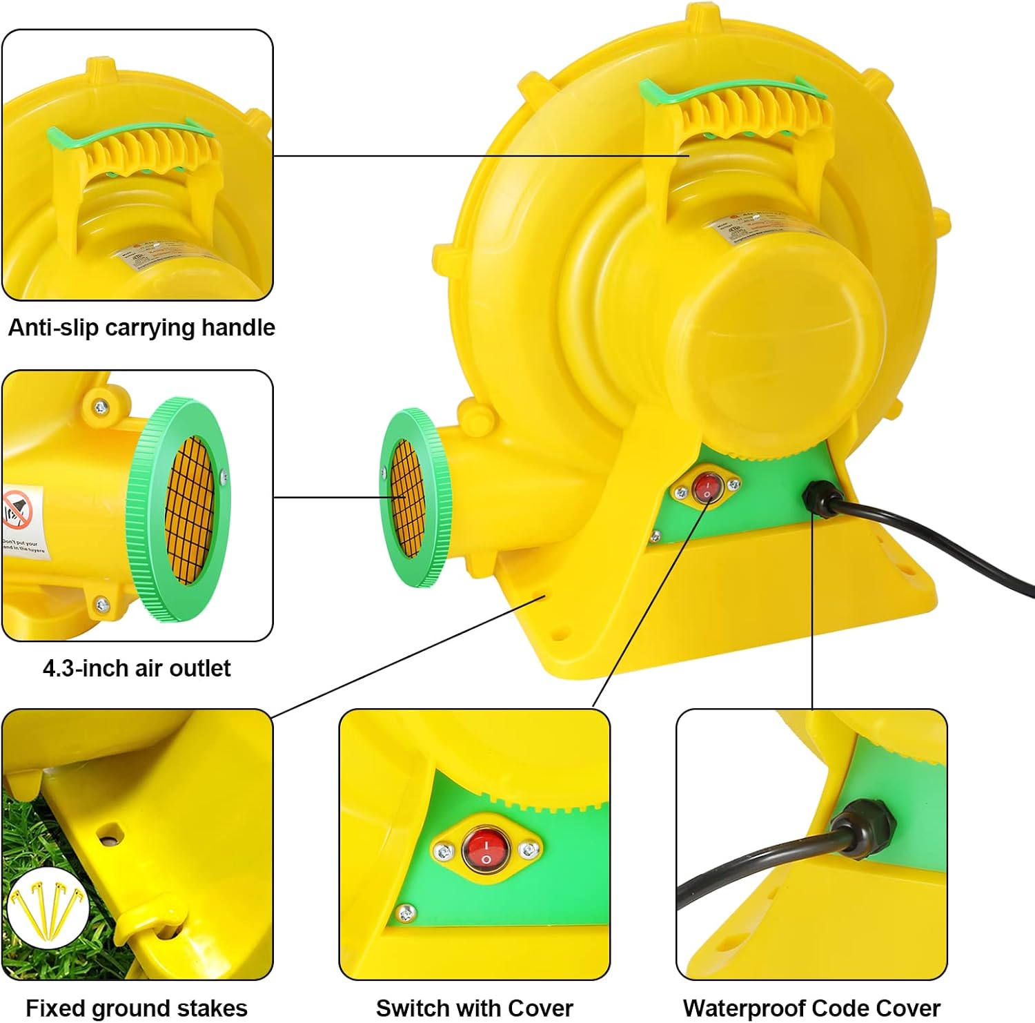 Bounce House Blower, 550W/0.73HP Commercial Air Blower with Double-Sided Fan Blade Design, Strong Wind and Great Heat Dissipation Properties for Bouncy Castle, Jump Slides, Arch, Inflatables