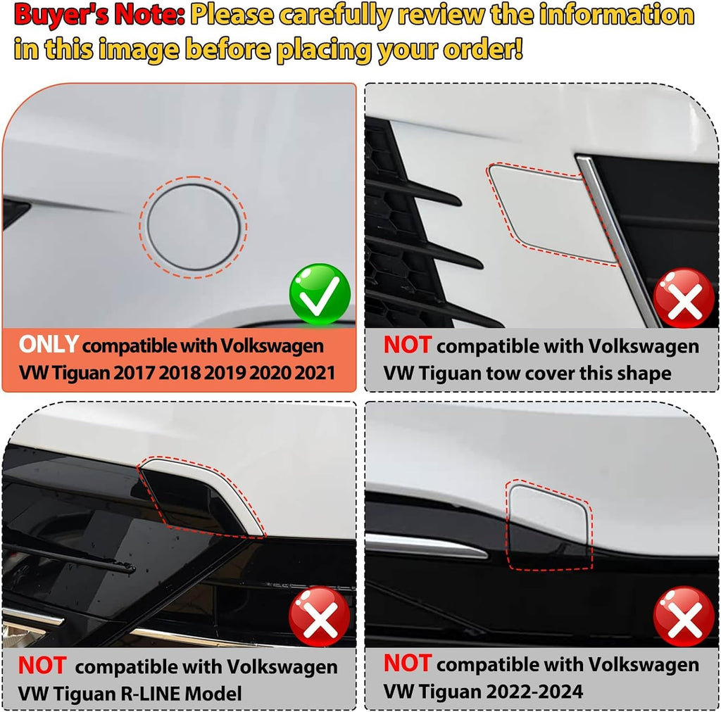 1PC Compatible with Volkswagen Tiguan Front Tow Hook Cover 2017-2021 | Passenger Side VW Tiguan Front Bumper Trailer Cover Replace for 5NG807241-Right, Glossy Black (Not for R-LINE)