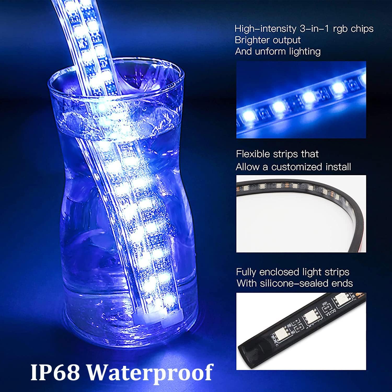 YUGUANG 12PCS Motorcycle Underglow Kit, Motorcycle Lights Underglow Kit with APP Control Multi-Color Music Sync Waterproof RGB Under Glow for Motorcycles