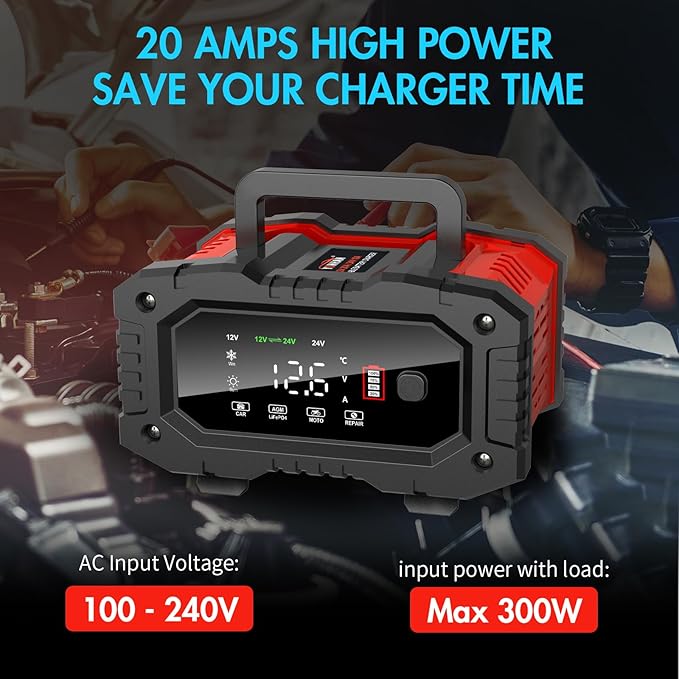 YONHAN Battery Charger 20A 12V/24V LiFePO4 Lead Acid Fully Automatic Battery - Image 3