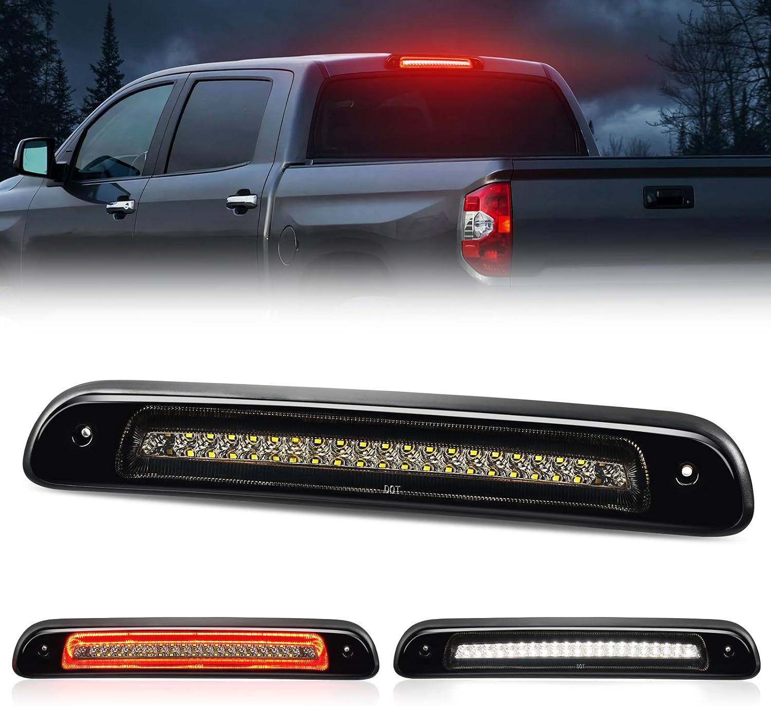 LED Third 3rd Brake Light Plug-and-Play High Mount Stop Light Replacement for 2000 2001 2002 2003 2004 2005 2006 Toyota Tundra, Rear Cab Center Tail Cargo Lamp Smoked Lens Assembly