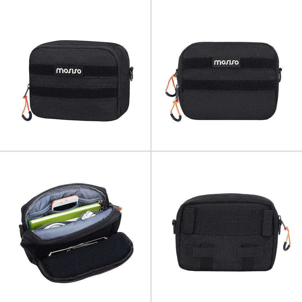 MOSISO Motorcycle Handlebar Bag, Universal Motorcycle Bag for Motor cycle Front Fork, Portable Motor cycle Tool Bags Motorbike Storage Accessory Pouch with Shoulder Strap, Black