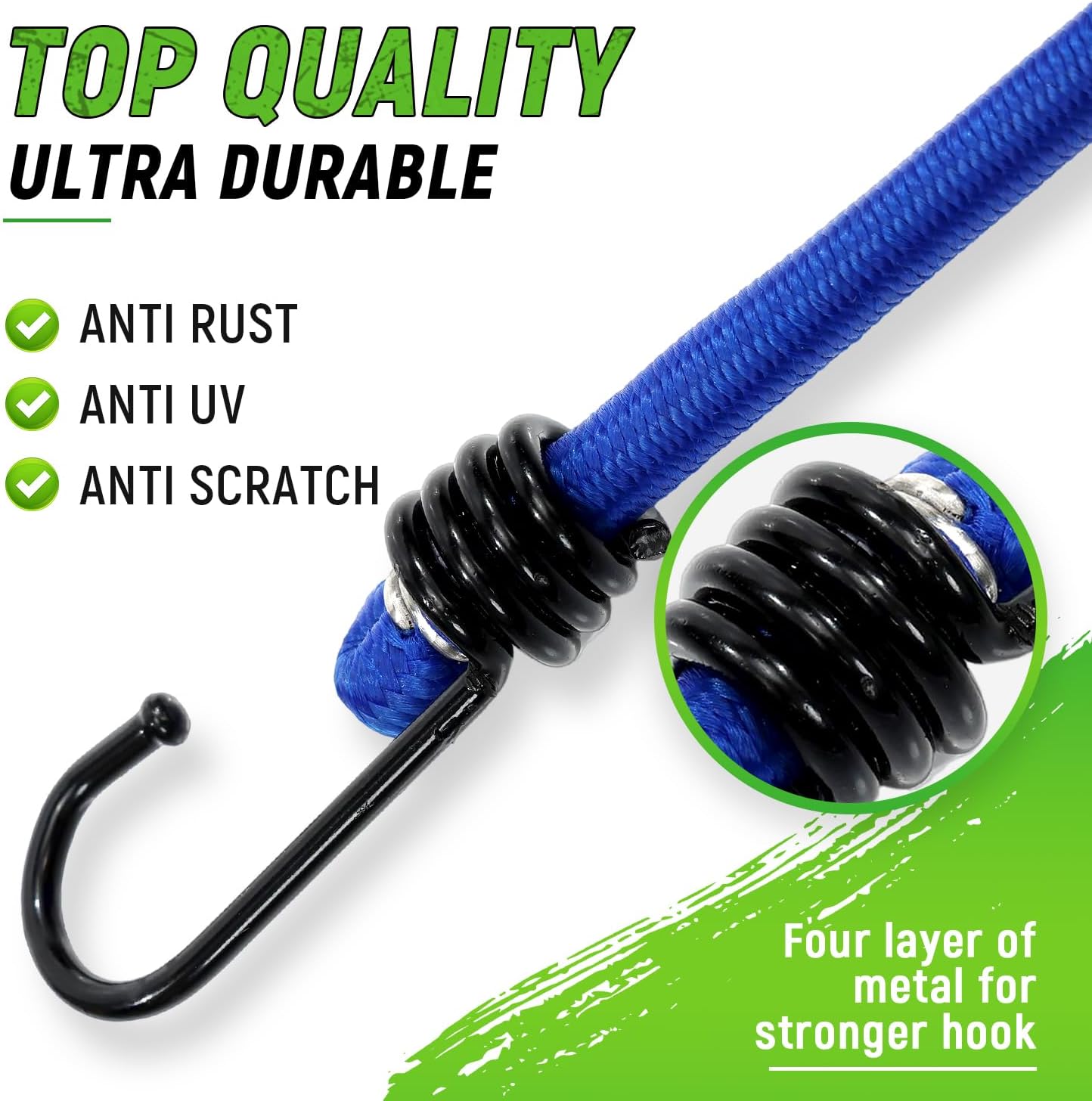 Bungee Cord with Hooks, 36" Bungee Cord Heavy Duty Outdoor, Industrial Grade Bungie Cord for Camping, Kayaking or Fastening Items 12 Pcs (Blue)