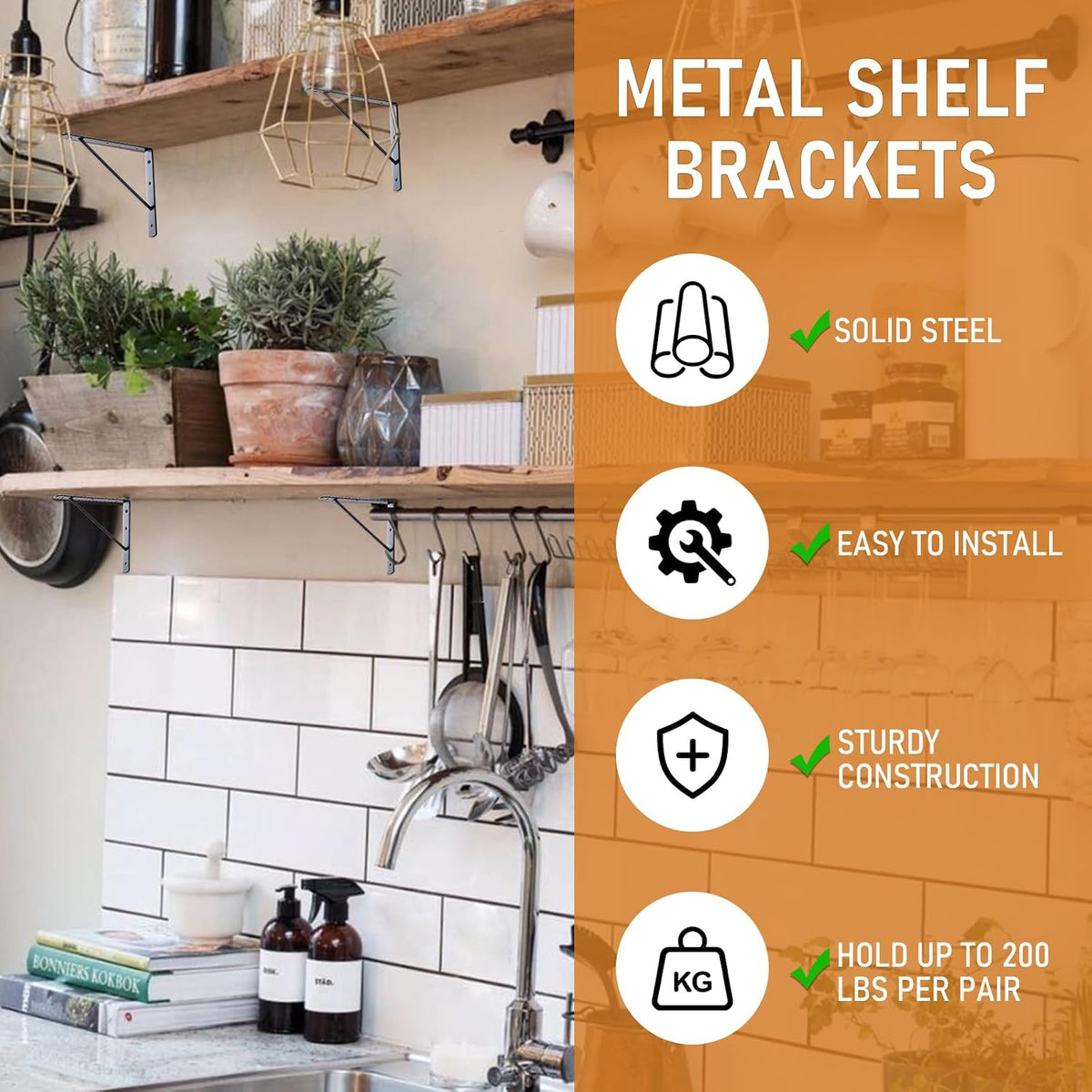 home master hardware wall shelf brackets, 10x8 inch, side view