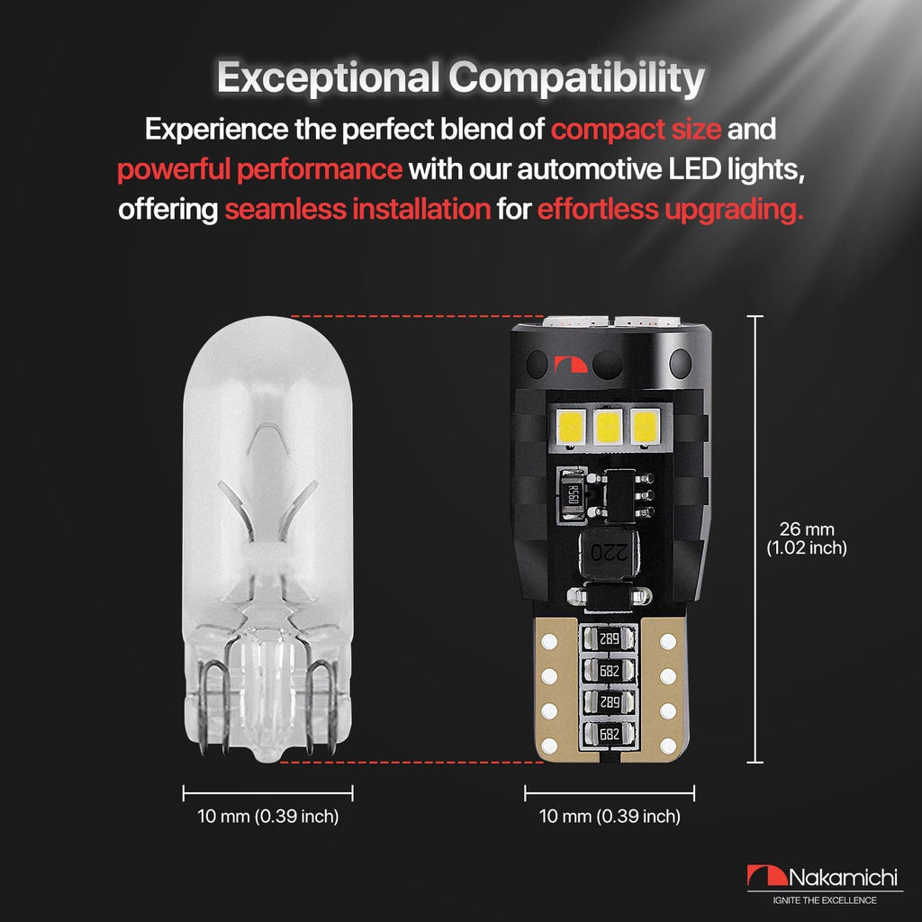 Nakamichi T10 LED Light Bulb 168 2825 194 W5W Wedge 12-SMD 2016 Chipsets LED Replacement Bulbs Error Free for Car Interior Dome Map Door License Courtesy Dash Lights (Monza Red, 12 LEDs, Pack of 2)