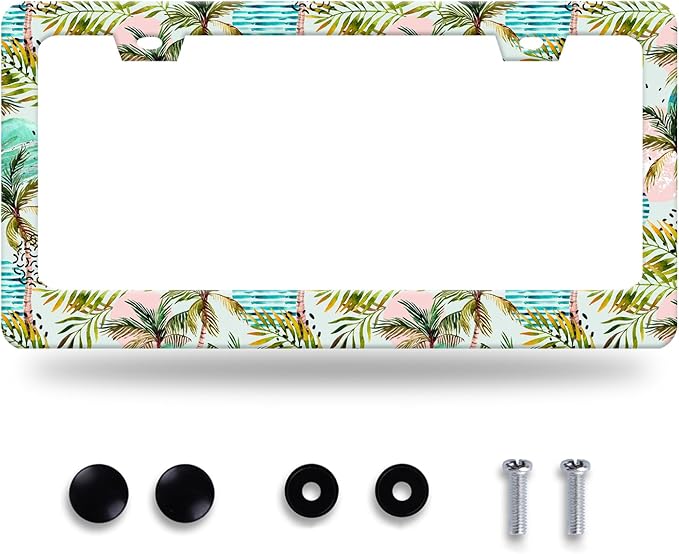 Palm Tree License Plate Frame Colorful Hawaii License Plate Holder Funny Car by GORSNKYE