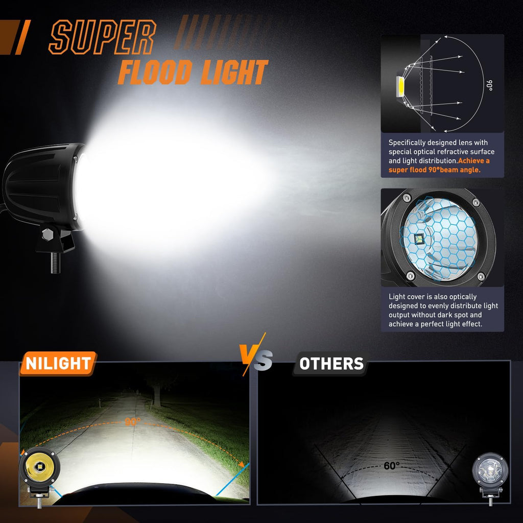nilight 2 pcs 3" spot round led light showing dimensions