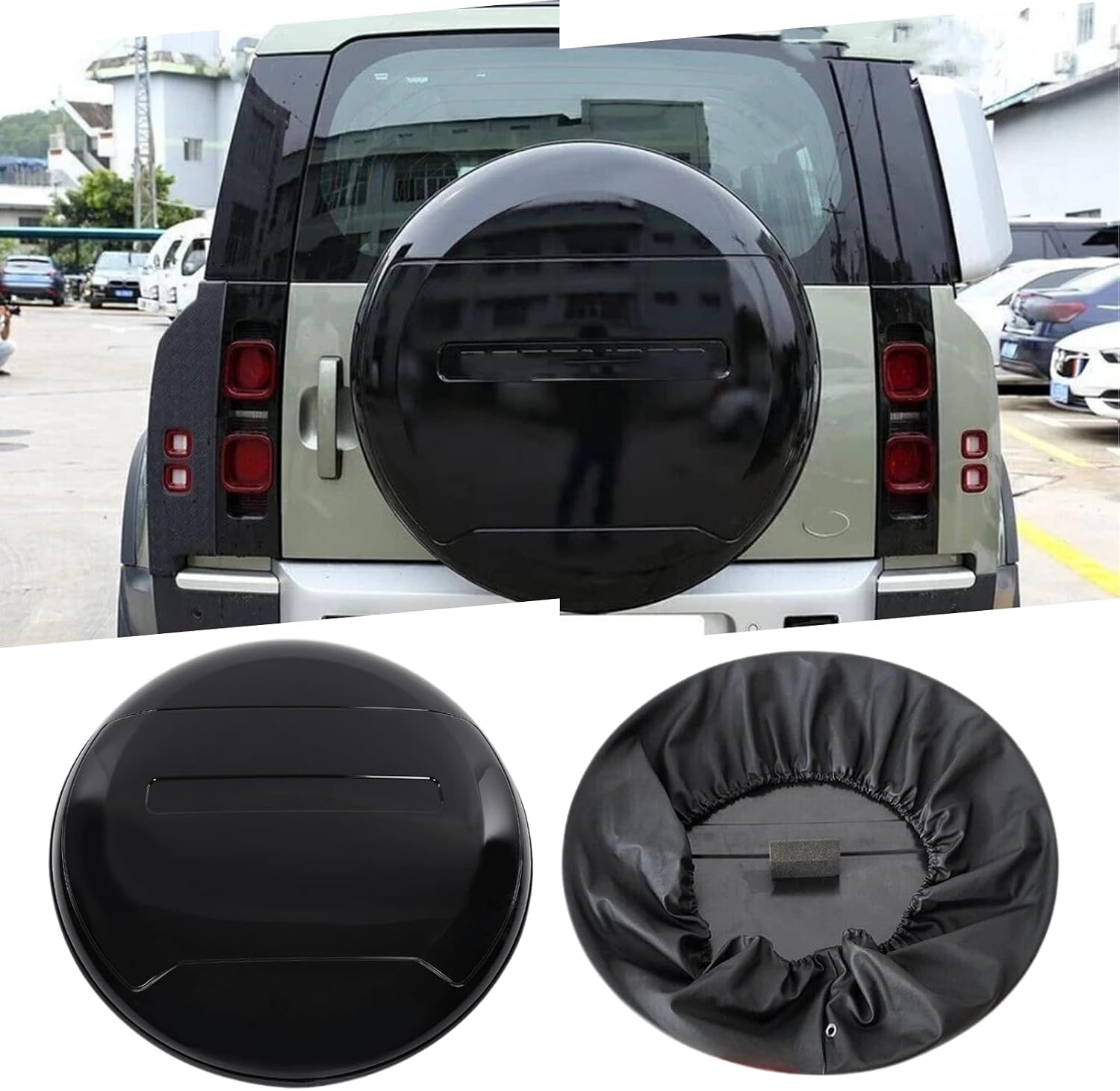 Spare Tire Wheel Cover Fit for L R Defender 90 110 130 2020 2021 2022 2023 2024 2025 ABS+PU Black Protective Cover