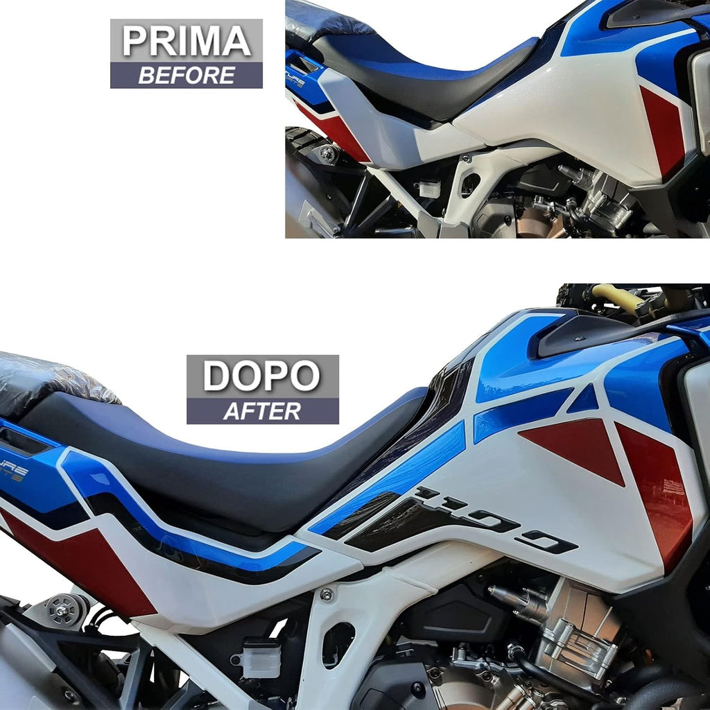 Resin Bike Motorcycle 3D Stickers Compatible with Honda CRF 1100 L Africa Twin Adventure Sports 2021. Tank Side Protections from Impact and Scratches. Pair of Resin Stickers - Made in Italy