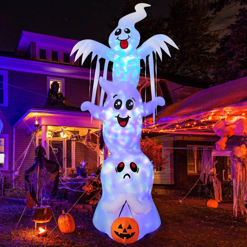 GOOSH 9.8 FT High Halloween Inflatable Overlap Ghost Outdoor Decorations Blow...