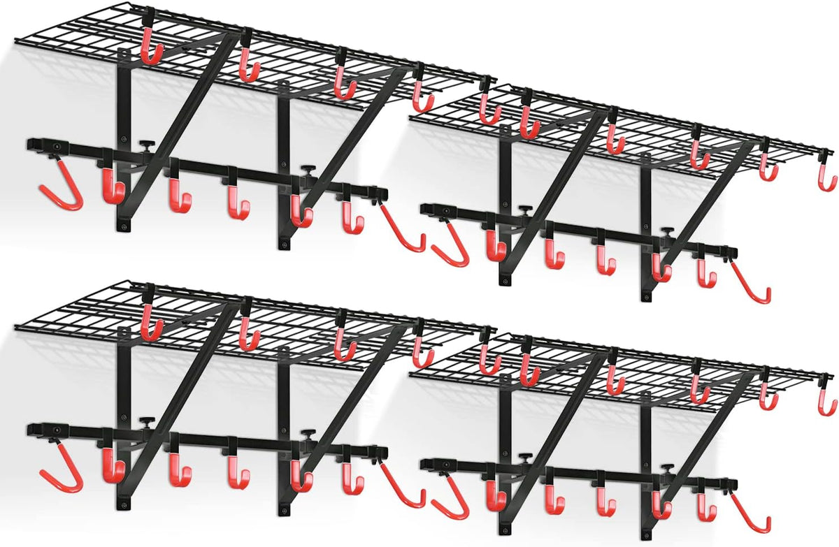 PLKOW Garage Wall Shelving 4-Pack Includes Bike Hooks, Sturdy Adjustable Garage