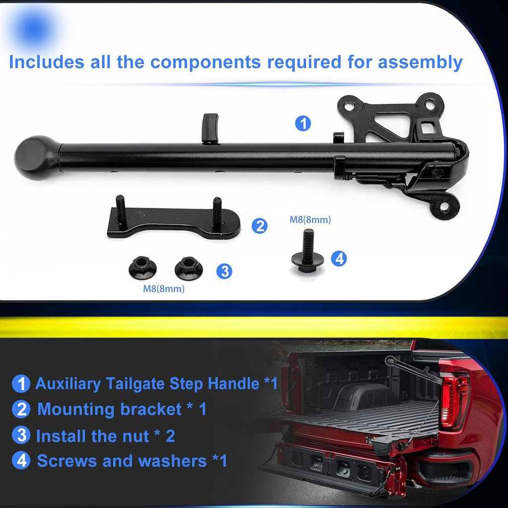 85116689 Auxiliary Tailgate Step Handle Compatible with Chevy Silverado & GMC Sierra 1500 2500 HD 3500 HD 2019-2026, Pickup Box Aux E/Gate Step Armrest Replaces# 84726114 84338560 85102001