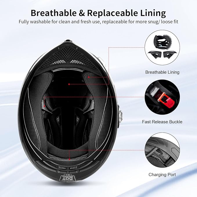 Full Face FreedConn Motorcycle Helmet Bluetooth 5.0 Integrated 2 Way Intercom - Image 8
