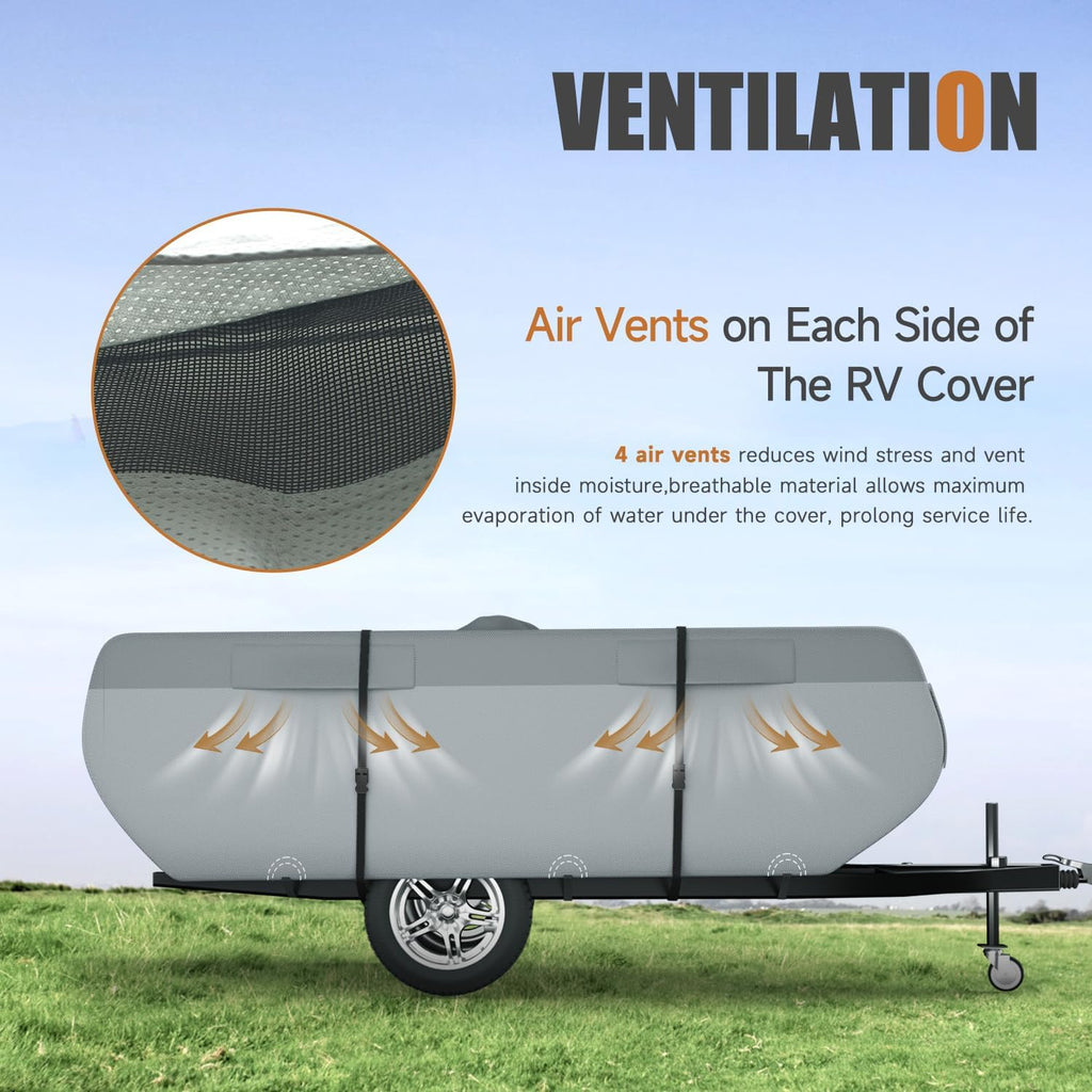 Pop Up Camper Cover 12'-14', 7 Layers Waterproof Pop-up Tent Trailer Cover Anti-UV Folding Camper RV Cover for Motor Home