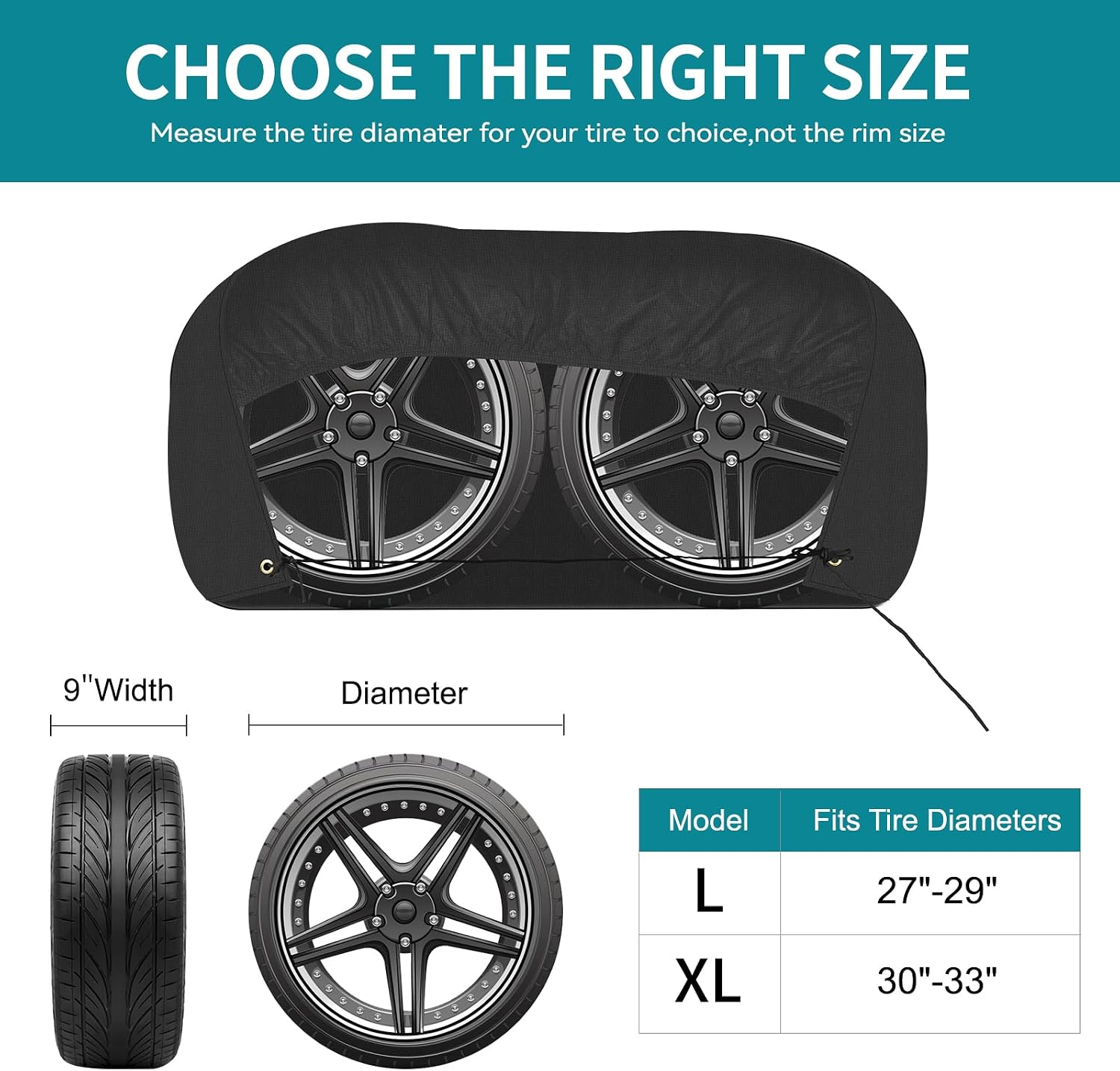 Tearproof Anti-UV Dual Wheel Tire Covers for RV, Trailer, Camper,Truck,Cars,Jeeps,Vans,SUV 2 Pack, 900D Solution-Dyed Waterproof Dual Axle Tire Cover Universal Fits 27"-29" Diameter