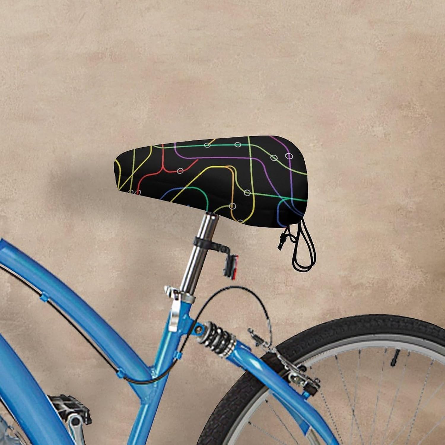 Bicycle Seat Cover Fits Stationary Cruiser Indoor Outdoor Padded Bicycle, Rainproof Waterproof Network Subway Art Bike Cushion Saddle Cover