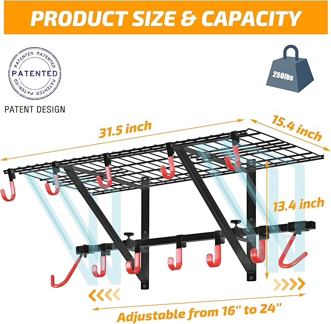 PLKOW Garage Wall Shelving Includes Bike Hooks, Sturdy Adjustable Garage - Image 6