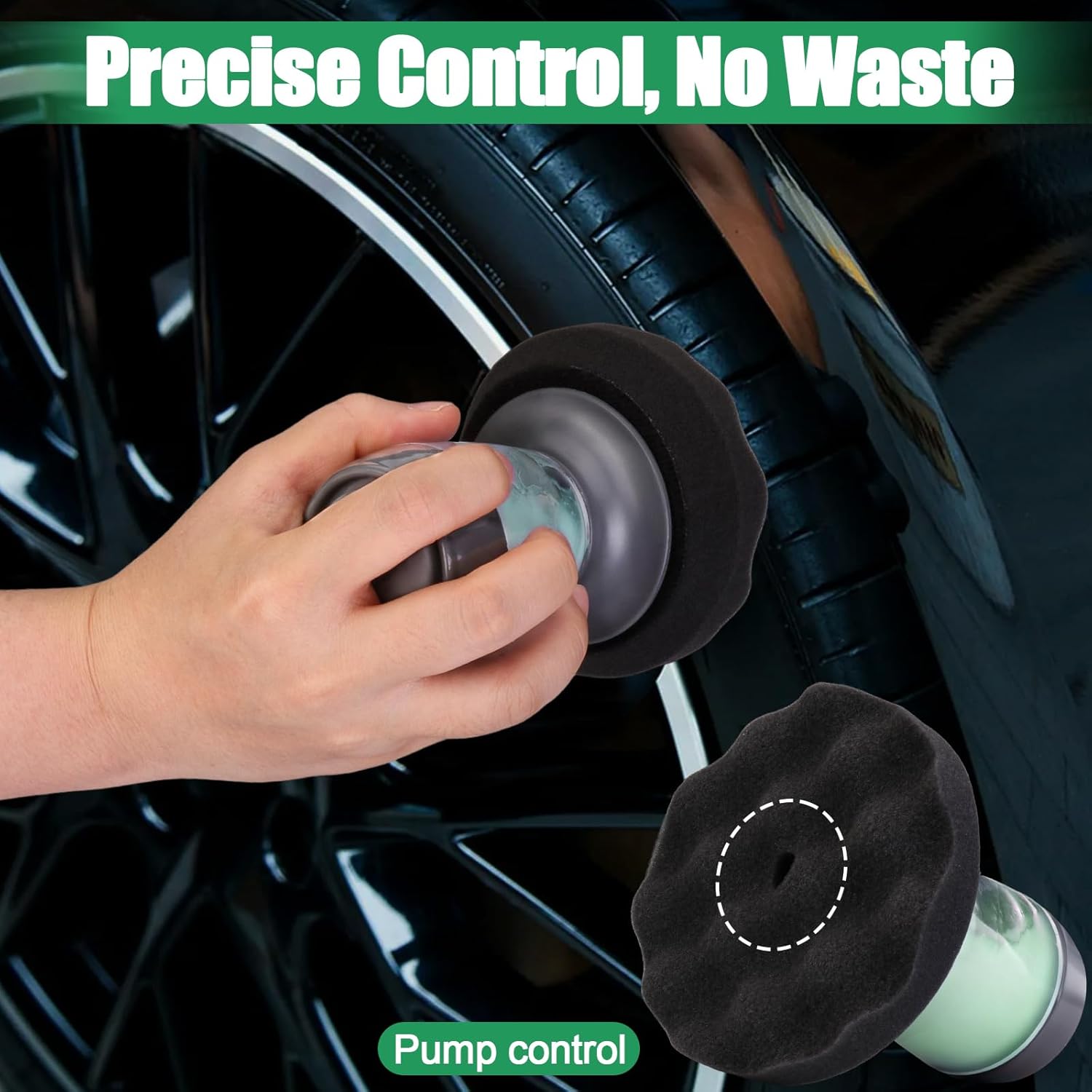 Flow Tire Shine Applicator, Reusable Car & Truck Tire Dressing Applicator, No-Drip Streak-Free Tire Shine Applicator Pad, Car Detailing Foam Sponge Pad for All Tire Shine & Gels(Black+Green)