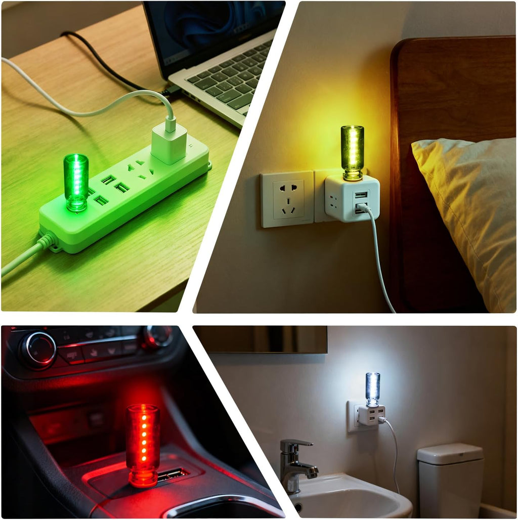 Car USB RGB Led Light Bulb Plug In, Touch Control, Memory Function, 1 Pc | 7 Colors 7 Modes, 5V Color Changing Glass Light Bulb, for Car Truck Interior Decor