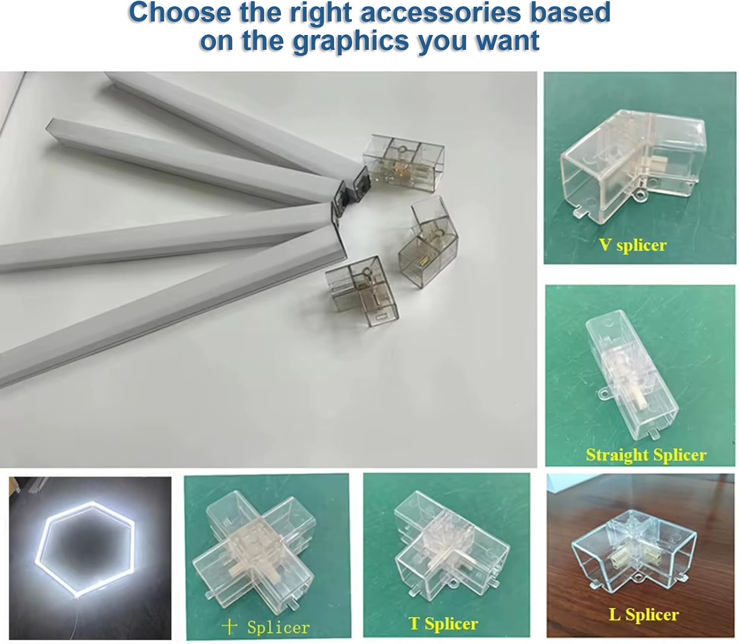 Honeycomb LED Light for Car Detailing, Connectors, Light Tubes, Accessories, Any Combination, for Gym, Sports Stadium, Cafe, Dance Studio V-Shaped