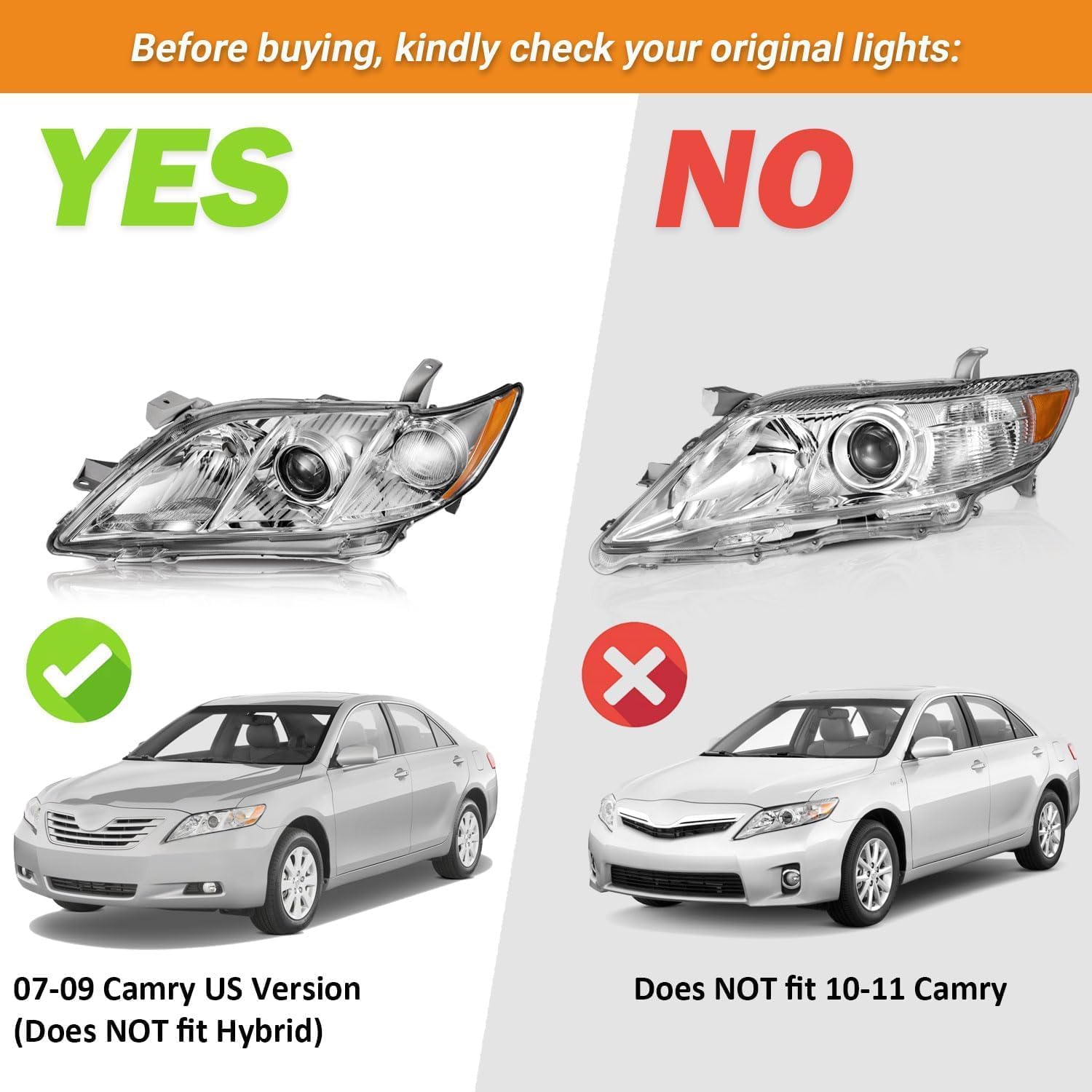 Headlights Assembly for 2007-2009 Toyota Camry, Headlights Assemblies for 2007 2008 2009 Toyota Camry US Version Driver & Passenger Side