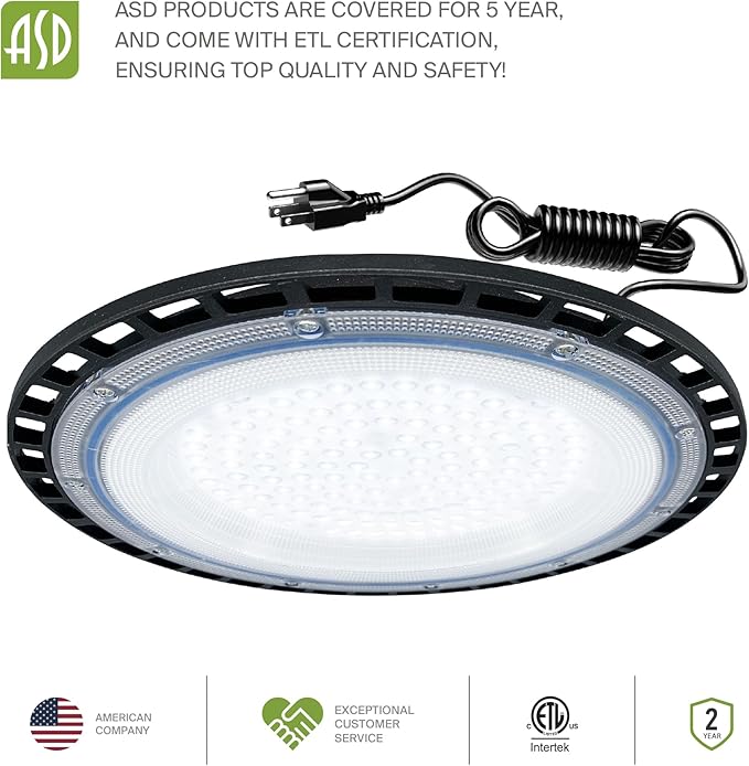 ASD LED High Bay UFO Light Fixture, Commercial Shop Lighting | Plug & Play Cable - Image 8