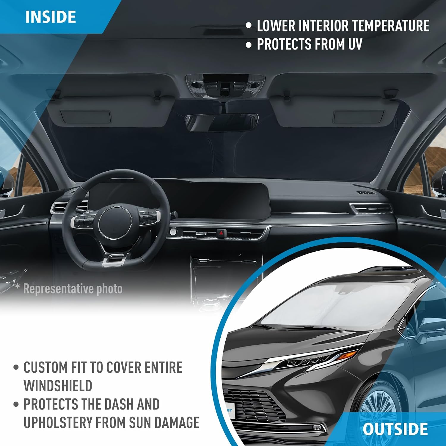 CLIM ART Windshield Sun Shade for Toyota Sienna 2021-2026, Custom-Fit Foldable Car Sunshade, Vehicle Sun Protector, Front Auto Windshield Cover, Car Accessories - WS8009